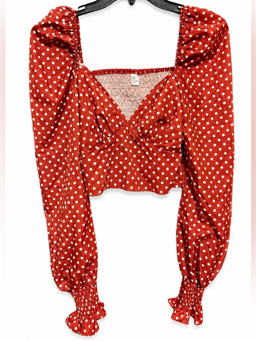 Source Unknown Women's Size Small Red Polka Dot Long-Sleeve Crop Top